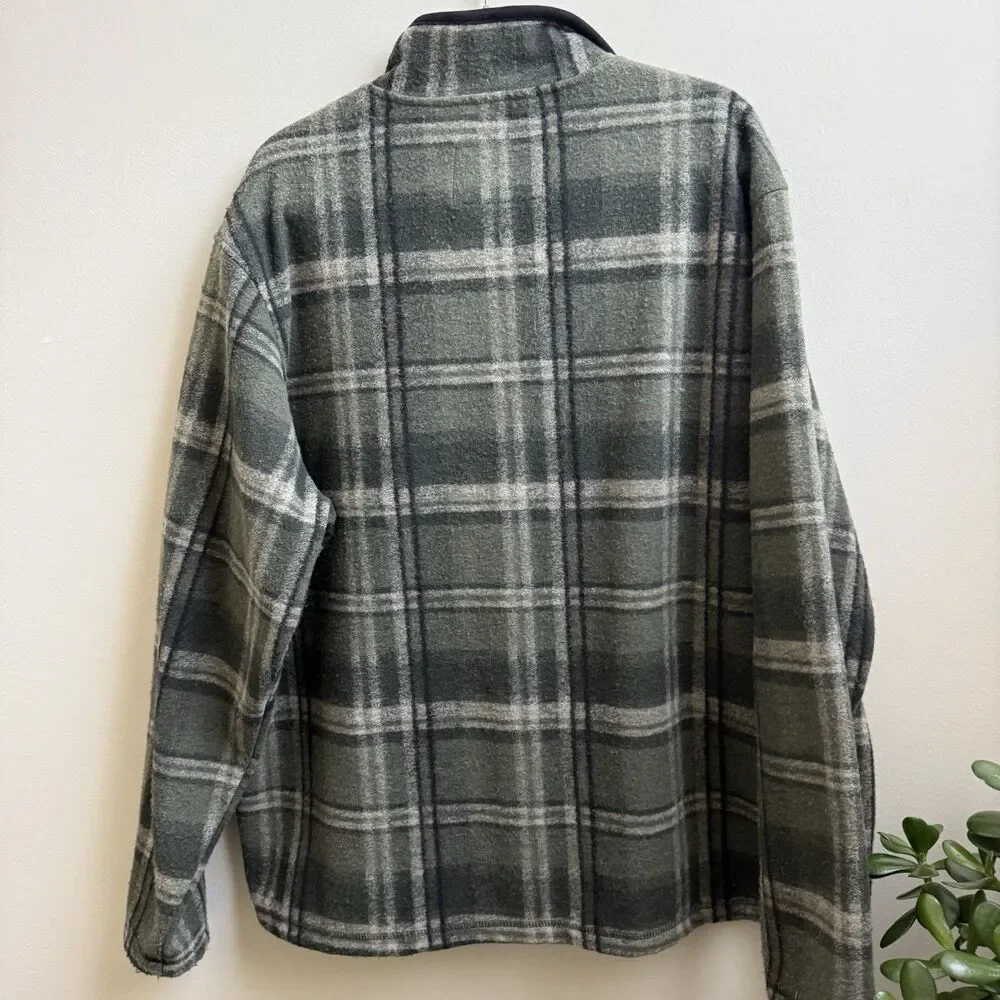 John Wayne MenS Green Plaid Fleece Quarter Zip Sweater Ranch Chore Cowboy XXL